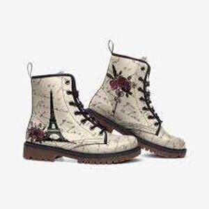 Goby La Papillon Paris Floral Butterfly Print Lace Up Side Zip Combat Boots